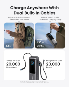 Anker Laptop Power Bank 25K, 165W, Built-In and Retractable Cables