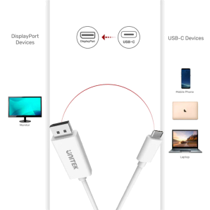 UNITEK 4K 60Hz USB-C to DisplayPort 1.2 Cable in White