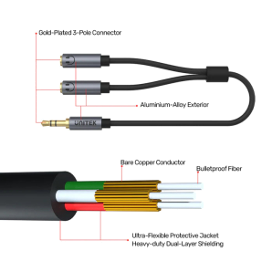 UNITEK Headphone Splitter For Dual Headphone (3.5mm Plug to Dual 3.5mm Jack) Stereo Audio Cable