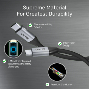UNITEK Full-Featured USB-C 100W PD Fast Charging Cable with 4K@60Hz and 10Gbps Data (USB 3.2 Gen2)