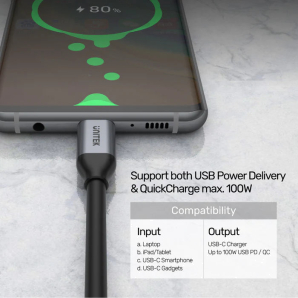 UNITEK Full-Featured USB-C 100W PD Fast Charging Cable with 4K@60Hz and 10Gbps Data (USB 3.2 Gen2)