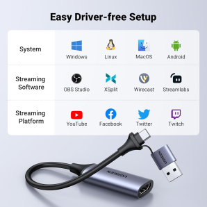 Ugreen combo usb A and type c Video Capture Card Single HDMI Input