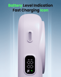 Moxedo Snap-On Wireless Charging Power Bank 8000mAh 15W PD Fast Charging Portable Charger with Built-in USB-C Cable - Purple