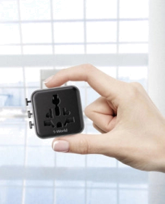 Momax 1-World Universal Travel Charger with Dual AC Outlets | With built-in JP/US, CN, TW, UK, EU, AU sockets | UA19D - Black