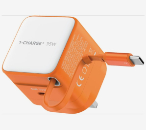 Momax 1-Charge 35W Gan 1 Port Charger With Built-In USB-C Cable - Orange