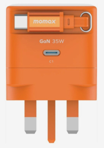Momax 1-Charge 35W Gan 1 Port Charger With Built-In USB-C Cable - Orange