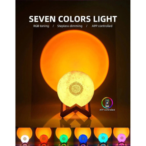 CRONY Equantu Sq-175 Creative Moon Lamp Quran Speaker Kids Night Light 7 Colors Led 3D Star Moon Light With Stand