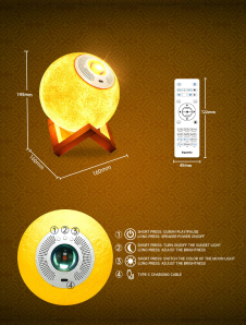 CRONY Equantu Sq-175 Creative Moon Lamp Quran Speaker Kids Night Light 7 Colors Led 3D Star Moon Light With Stand