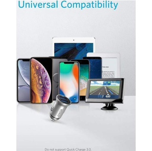 Anker PowerDrive 2 Alloy Metal Mini 24W 4.8A Car Charger  Silver