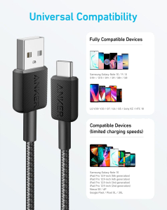 Anker 322 USB-A to USB-C Braided Cable (3ft) A81H5H11  Black