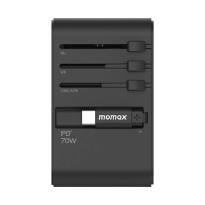 Momax 1-World+ 3-Port Travel GaN Charger With Built-in USB-C Cable 70W