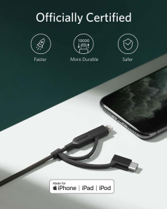 Anker PowerLine II 3-in-1 Cable (0.9m/3ft)  Black
