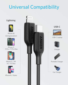 Anker PowerLine III USB-C to Lightning Cable (1.8m/6ft)  Black